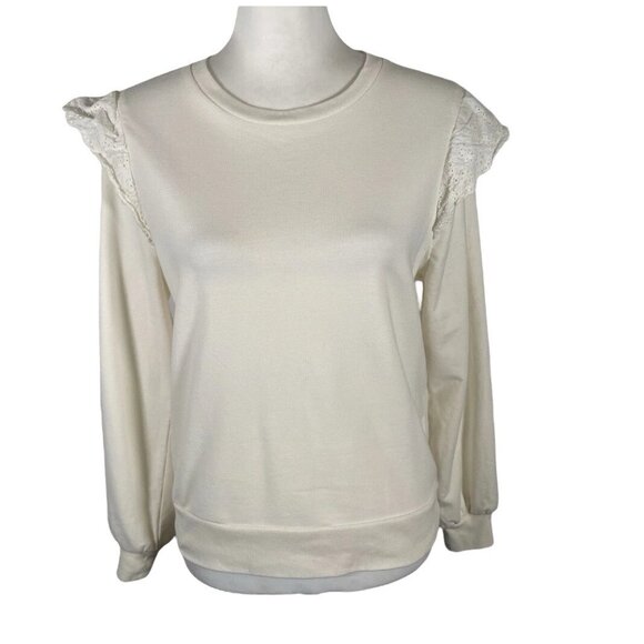 J.CREW Sweatshirt Womens Small Ivory Flutter Long Sleeve Round Neck Pullover - Picture 1 of 16